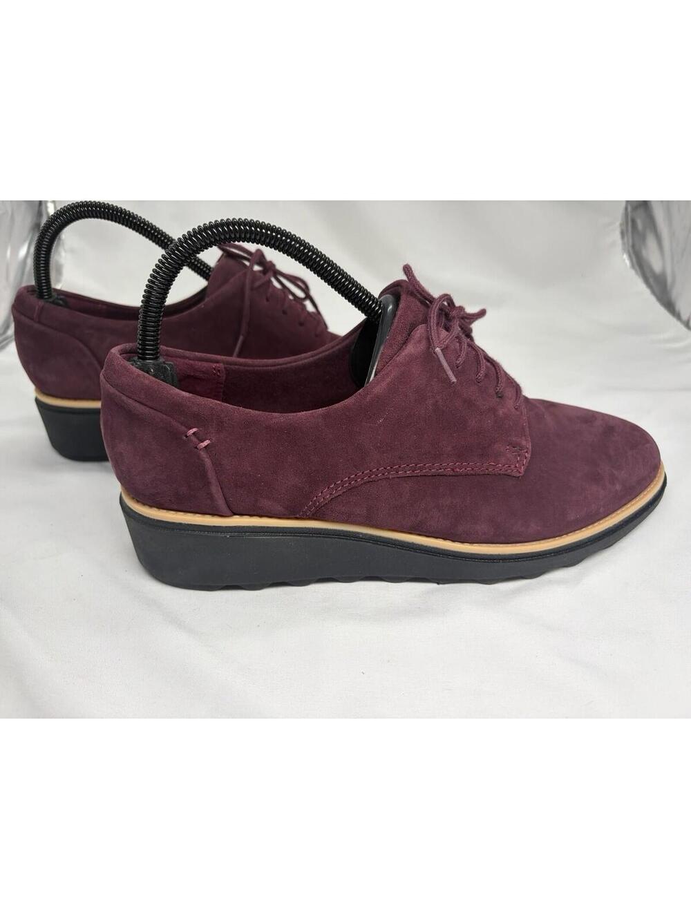 Clarks Women's Sharon Noel Oxford Size 8.5 Platform Lace Up Shoe Burgundy Suede